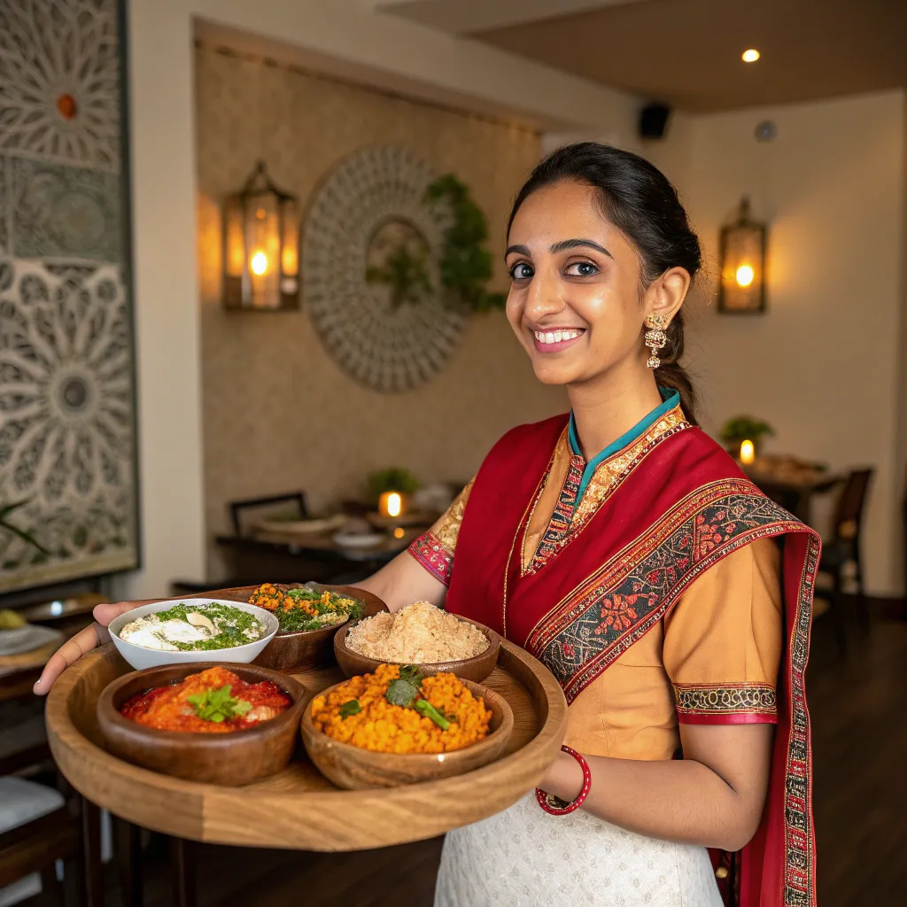 Sophia Thompson Serving Indian Food